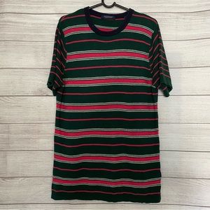 Scotch & Soda Women Green Pink Striped Crew Neck Short Sleeve Sweater Tunic - M